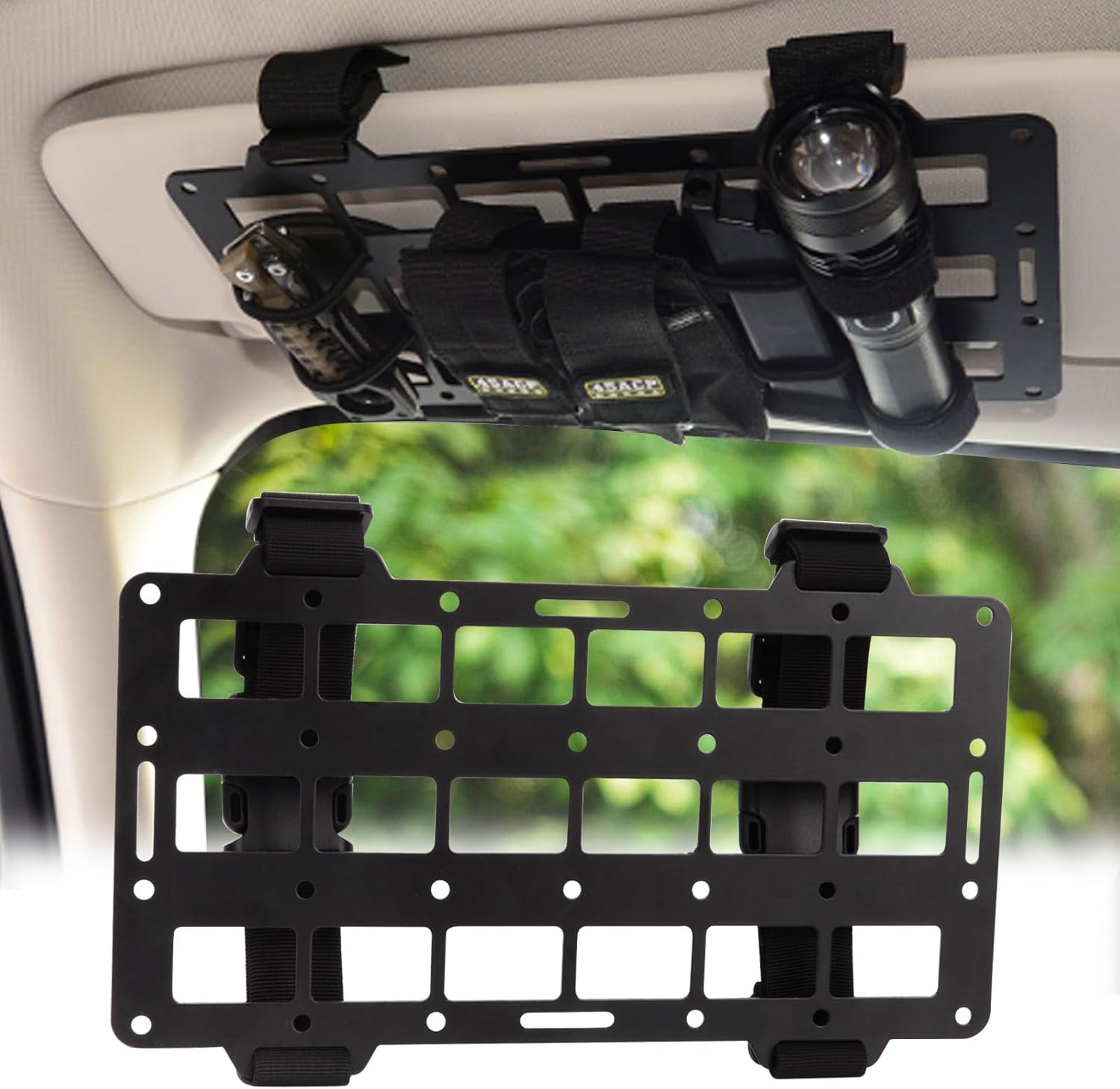 Pridefend 2PCS Aluminum Alloy Molle Visor Organizer,Rigid Aluminum Alloy MOLLE Panel Compatible with Backpack Tactical, Versatile Car Sun Visor Organizer for Trucks Vehicle SUV Interior Accessories