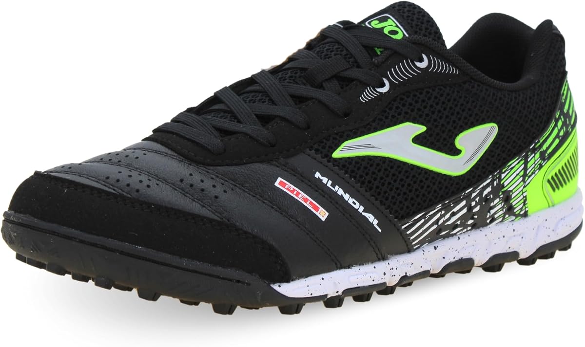 Botas de fútbol Joma Turf, 6.5-12 US - Tacos profesionales - Parte superior de microfibra, suela cromada, refuerzo del talón - Mundial Negro/Verde