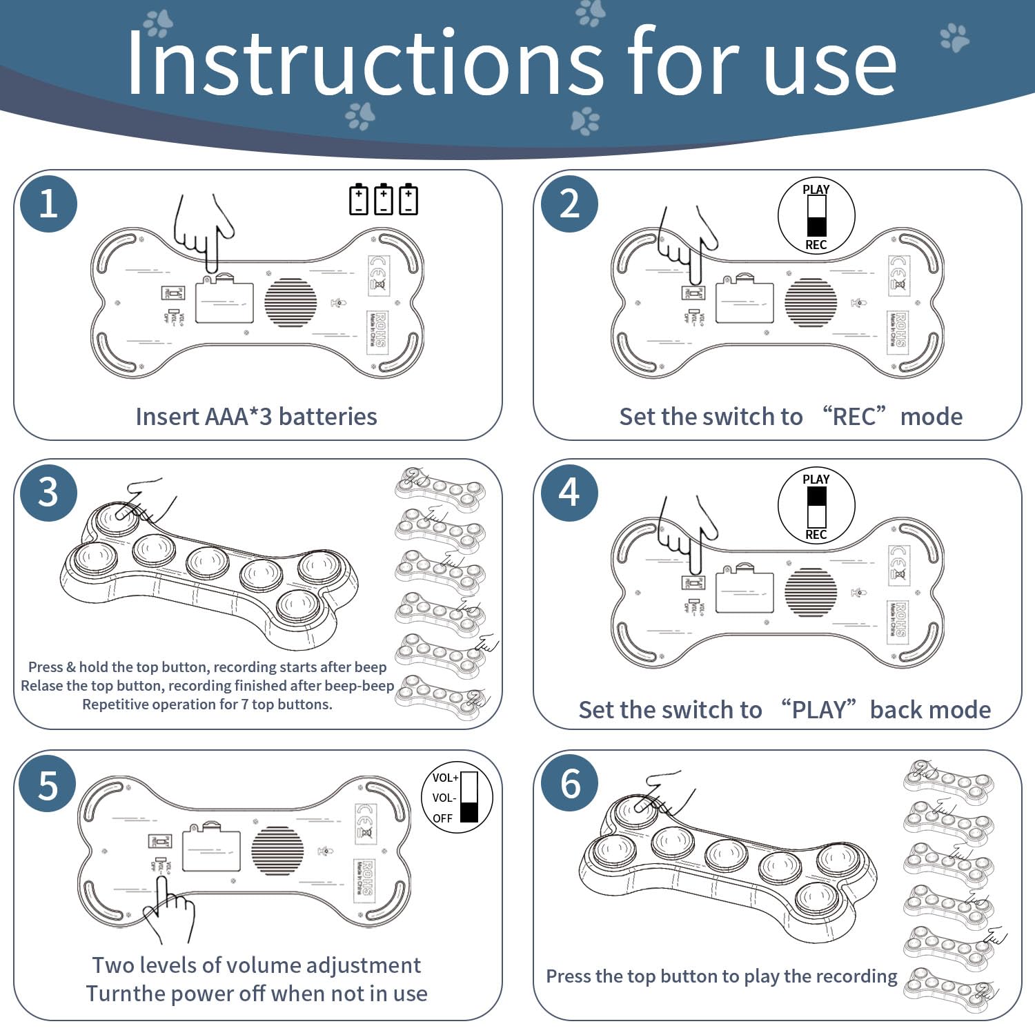 7 en 1 Boutons pour Chien,Boutons de Dressage pour Chien Boutons de Communication pour Chien,Boutons parlants pour Chien,Entraînement des Animaux de Compagnie - Bouton pour la Communication