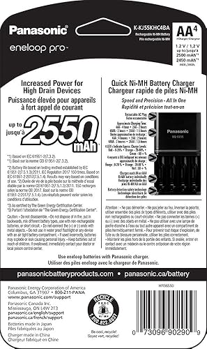 Miniatura 3 de Eneloop Panasonic K-KJ55KHC4BA Cargador de batería rápido avanzado de 4 horas con 4AA pro baterías recargables y Panasonic BK-3HCCA4BA pro AA