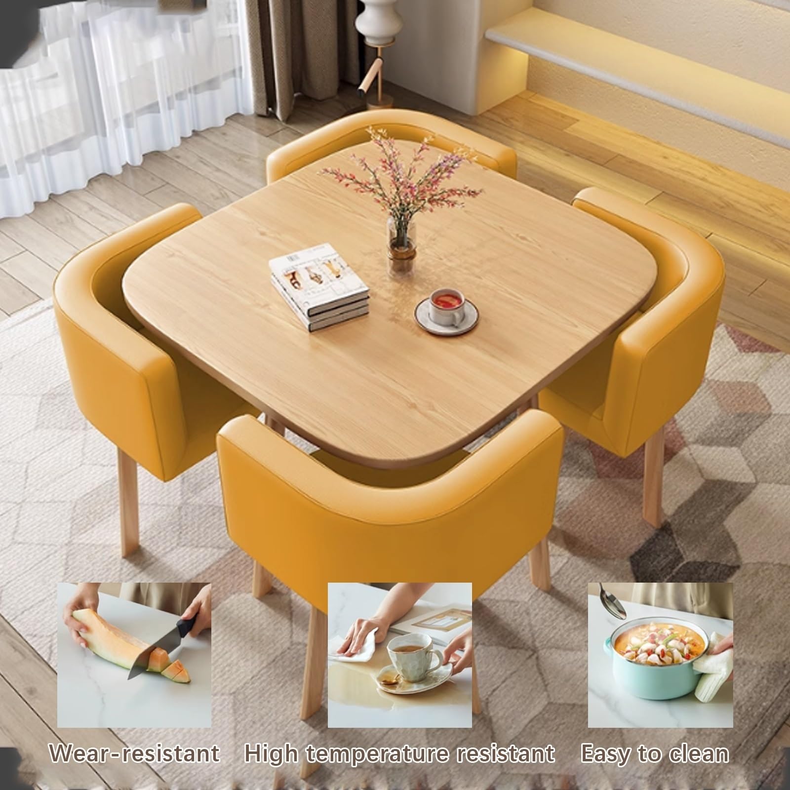 Modernes graues Esstisch-Set, runder und quadratischer Konferenztisch mit 4 Stühlen, platzsparendes Design, perfekt für kleine Konferenzräume und Wohnzimmer, ideal für Zuhause und Büro