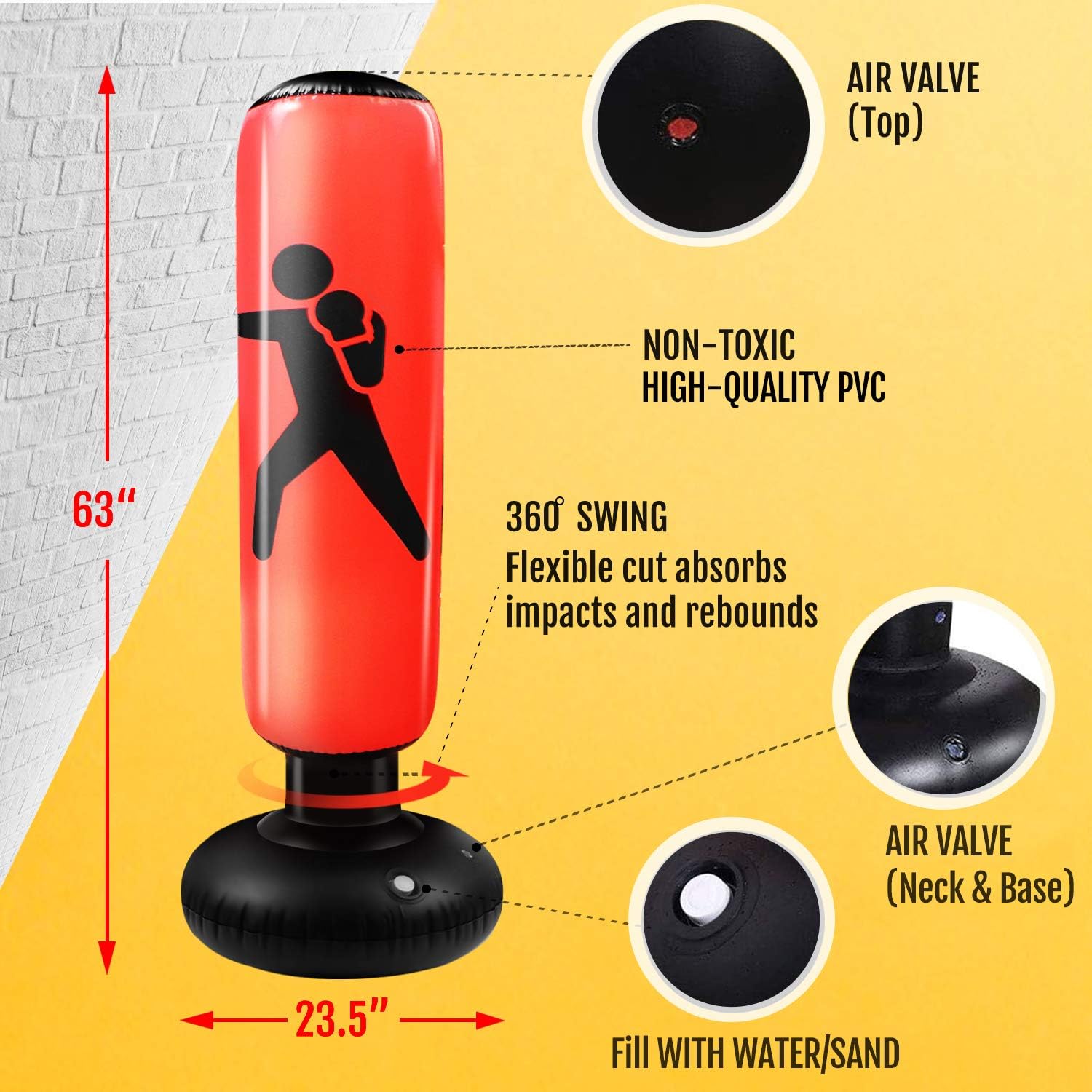 Novelty Place Inflatable Punching Bag for Kids - Free Standing Boxing Bag immediate Bounce Back for Practicing Karate, Taekwondo, Boxing, MMA- Bop Bag Toys for Fitness & Stress Relief : Sports & Outdoors