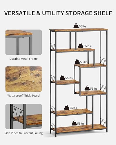 Miniatura 4 de Gizoon Estantería industrial de 71 pulgadas para almacenamiento, pantalla alta, 8 estantes para dormitorio, marco de metal, estanterías escalonadas