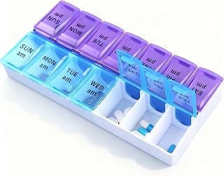 INVODA Pill Case 7 Day Weekly Pill Box with Medication Reminder Pill Organizer - Morning Noon Evening Daily 14 Detachable Compartments