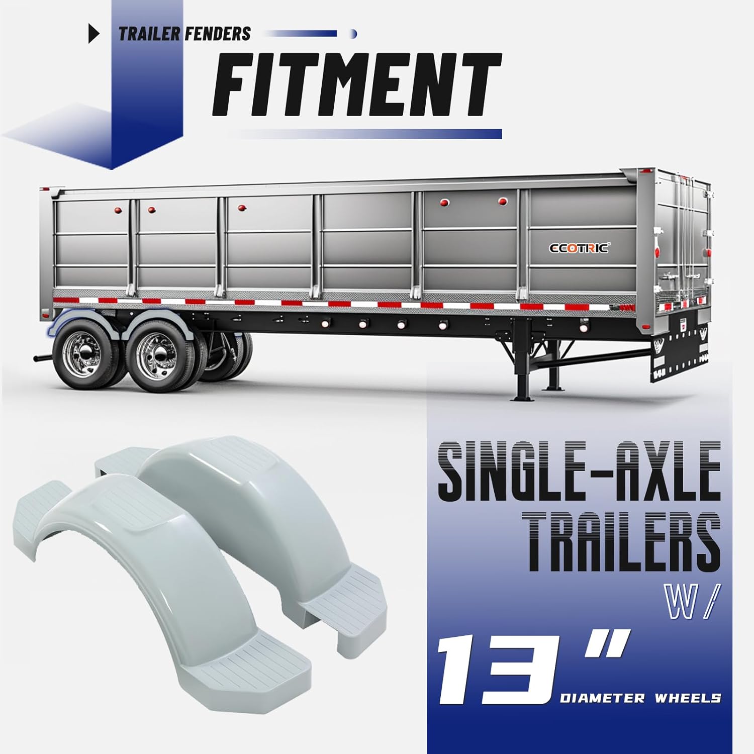 ECOTRIC Set of 12 Single Axle Trailer Fenders 13" Wheels Tire Skirt Boat (Gray)