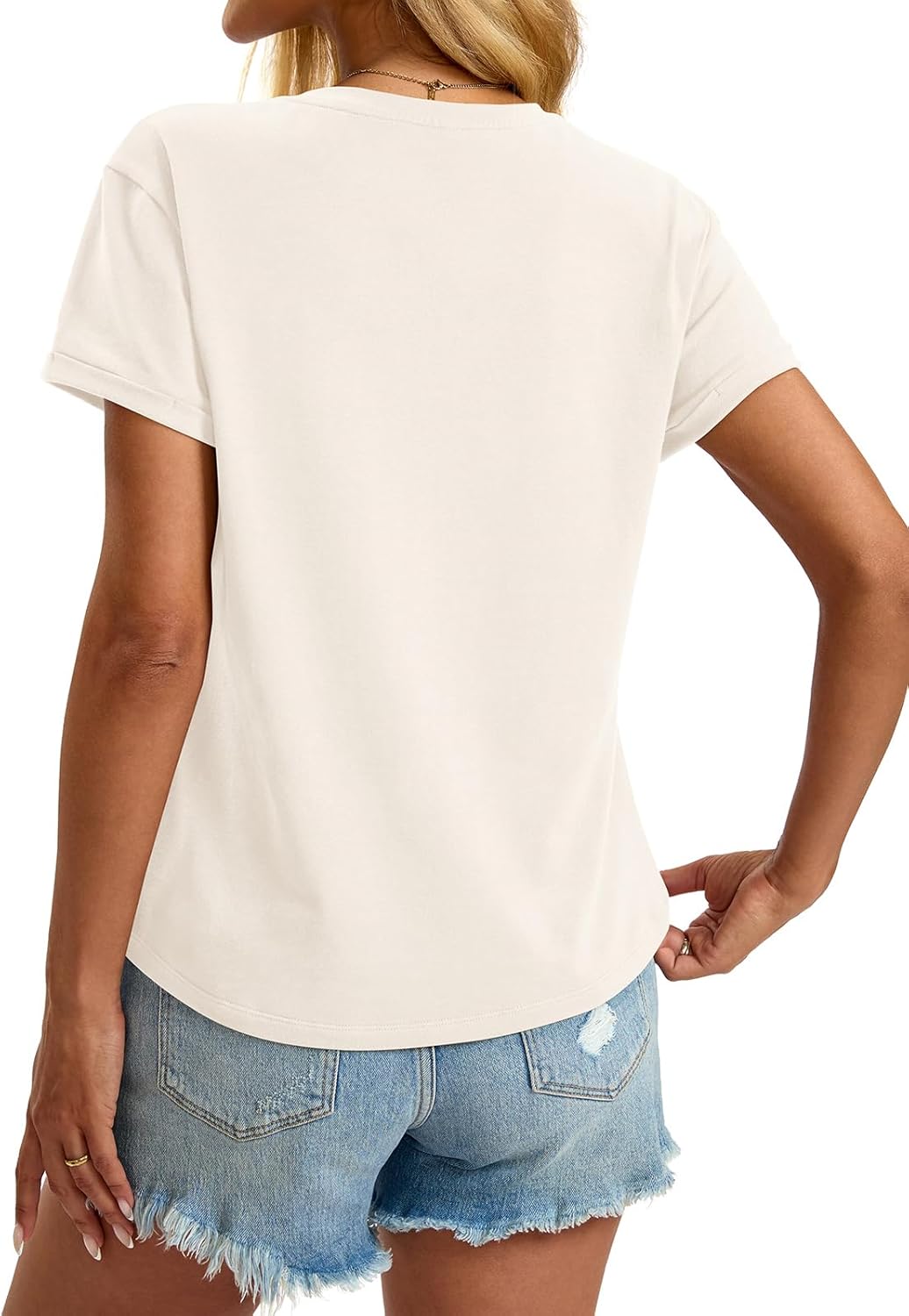 Womens Cotton Deep V Neck Tops Low Cut Short Sleeve Henley Shirts Sexy Fitted Tees Summer Fashion Clothes 2025 - Image 6