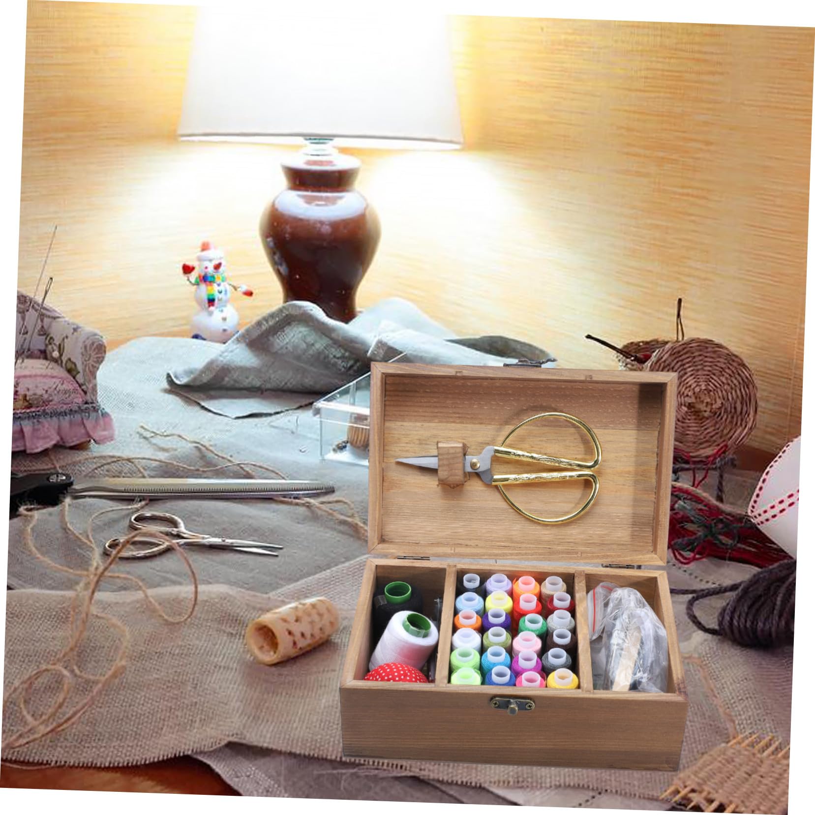 Baluue Costurero de Madera Retro Compacto con Kit Completo de Aguja Hilo Caja Organizadora para Herramientas de Costura el Hogar para Principiantes y Profesionales