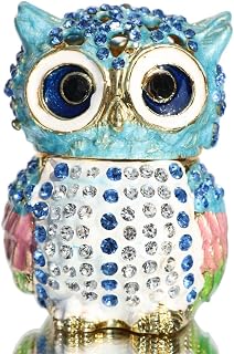 Waltz&F Light blue Openwork Owl Trinket Box Hinged Hand-painted Figurine Collectible Ring Holder