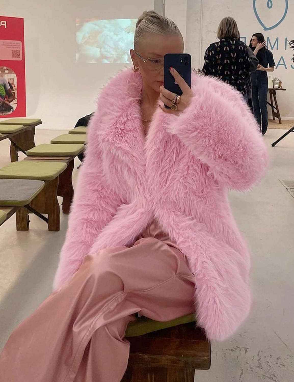 COZYPOIN Womens Faux Fur Coats Warm Mid Long Furry Jackets Long Sleeve Lapel Winter Fluffy Outerwear Shaggy Parka Coat - Image 6