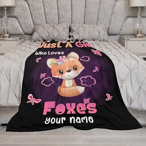 Miniatura 40 de Manta de zorro personalizada con nombre para niñas y niños, suave, mullida y acogedora, manta tamaño regazo de 30 x 40 pulgadas, para sofá, oficina