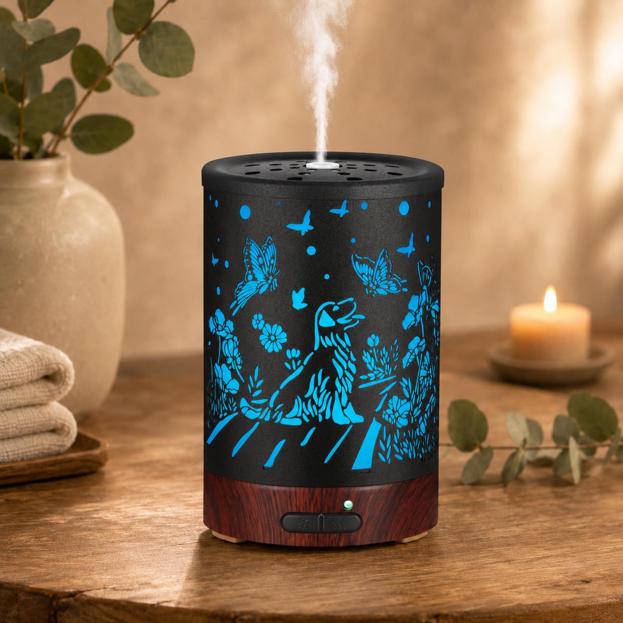 Difusor de aceites esenciales de metal 150ML difusor de aromaterapia Humidifier de niebla fría con 7 colores luces sin agua Auto Off Air Difusers como regalos para madres mujeres niñas (Flor)