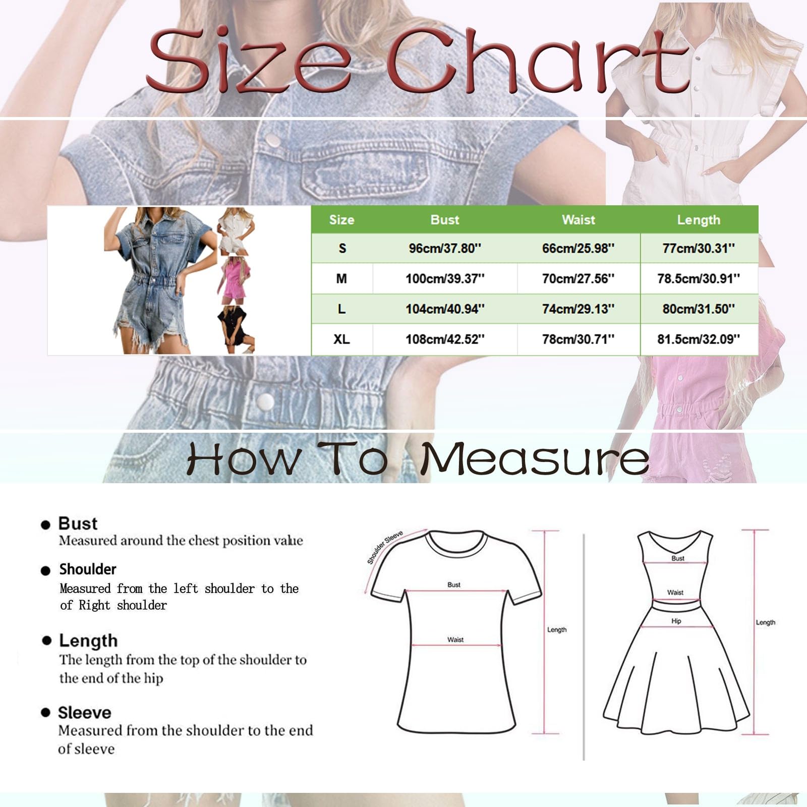 Generisch Combinaison d'été en jean pour femme - Avec taille élastique et manches courtes