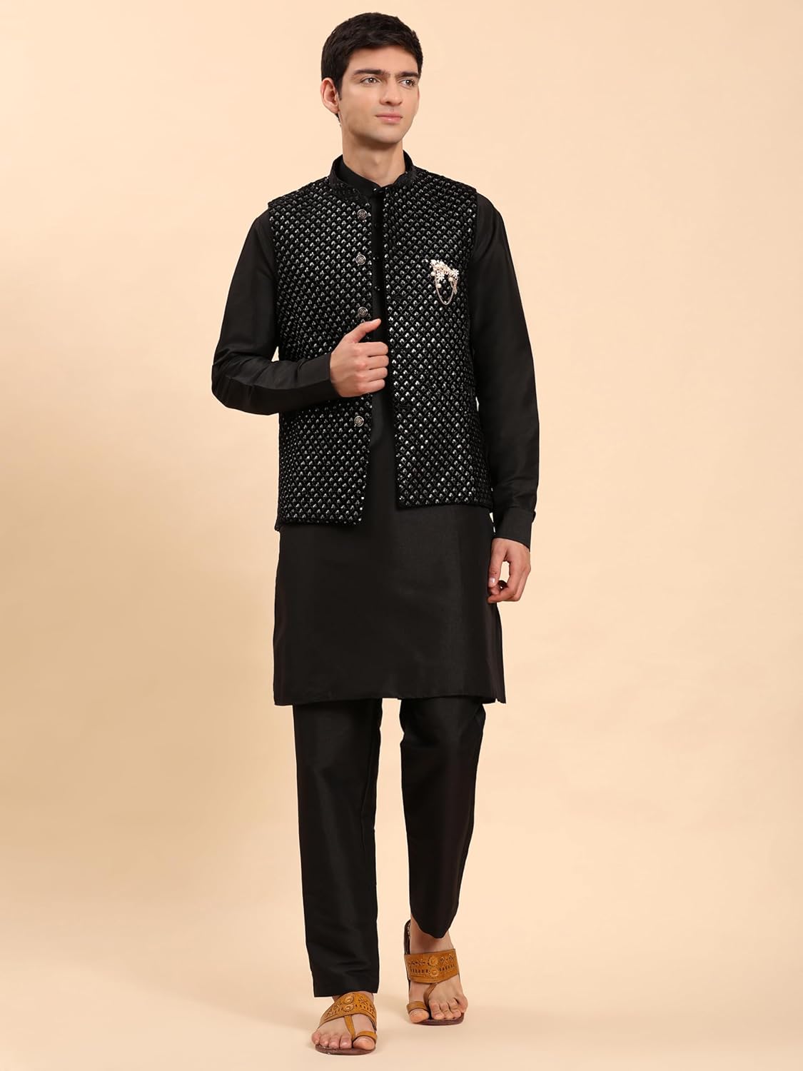 Pro-Ethic Style Developer Mens Indian Traditional Cotton Kurta Set With Velvet Jacket (Waistcoat) For Men (C-115) - Image 8