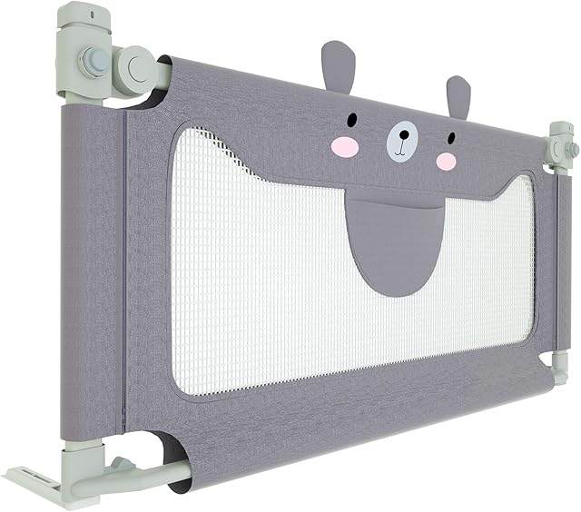 Aufun Bed Rail Portable Bed Safety Adjustable Toddler Rail Bed Guard for Protecting Baby Vertical Lifting Cot Rail for Family and Travel, Gray, Little Bear 150 cm