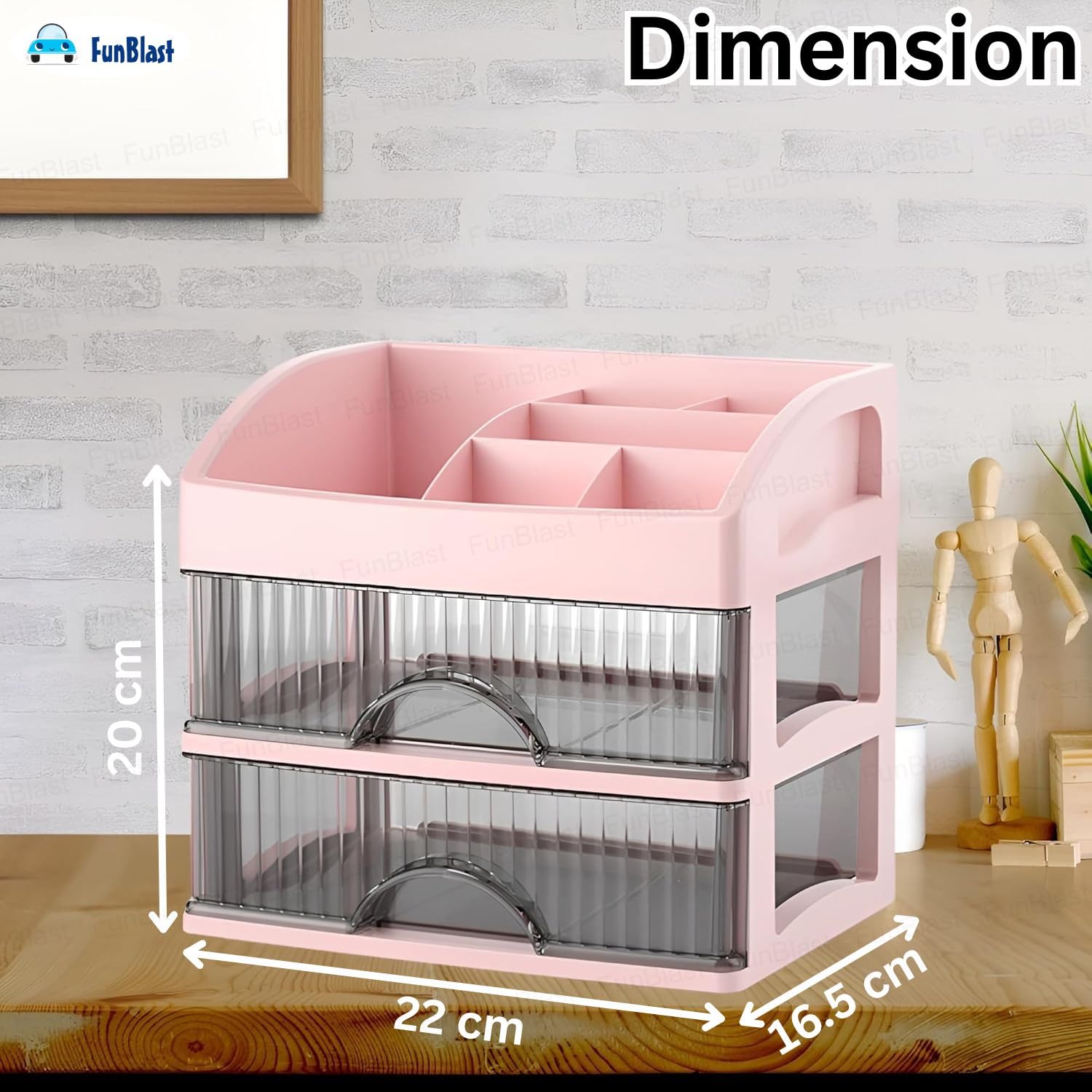 FunBlast Organizer da scrivania con cassetto, scomparto a 2 strati, organizer per trucchi, cancelleria, portapenne e portapenne, portapenne da tavolo, multifunzionale