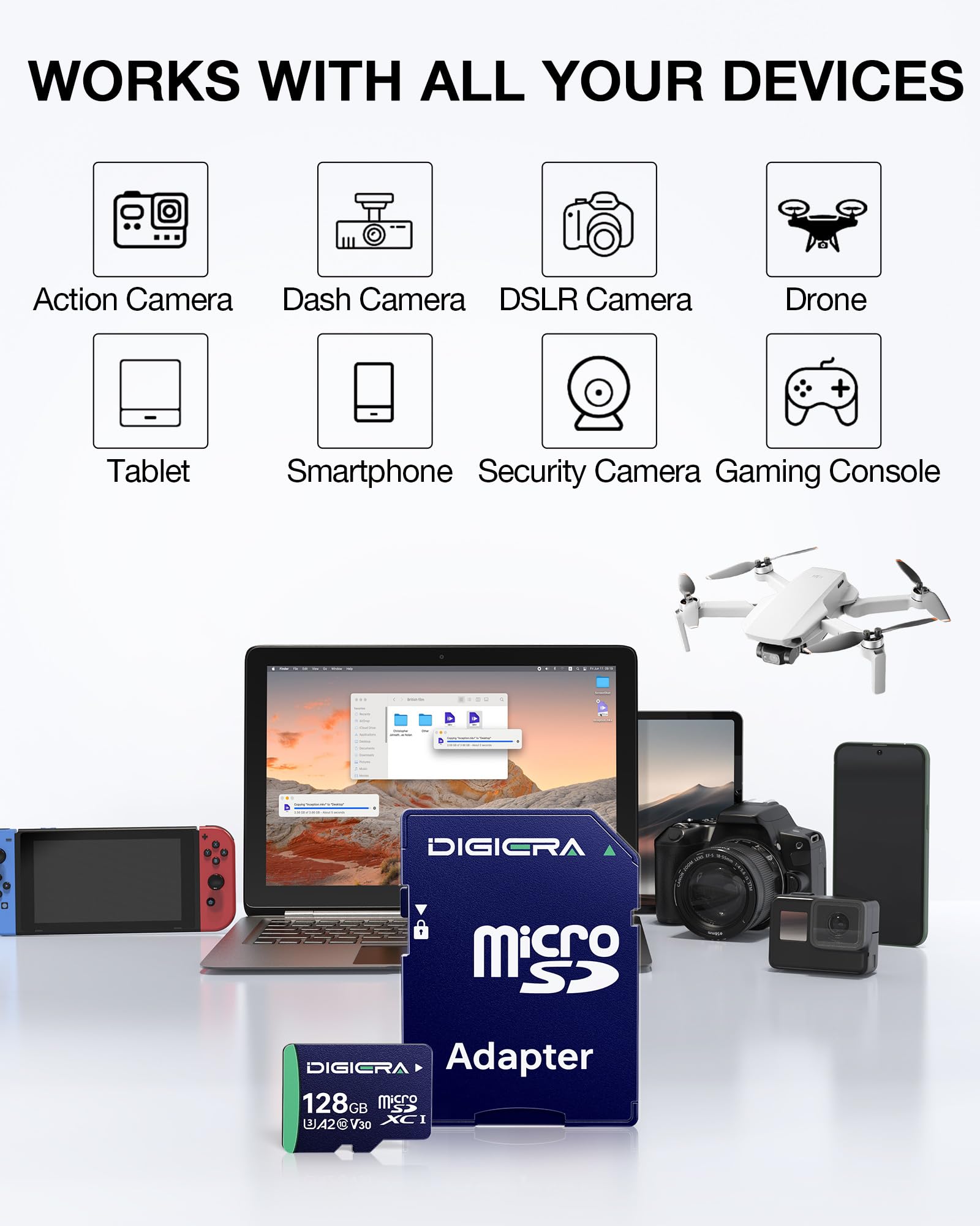 128 GB Scheda di Memoria microSDXC UHS-I CT100 con Adattatore - Fino a 100 MB/s, C10, U3, V30, Full HD, A2, per Smartphone, Tablet, Fotocamere, Console di Gioco e Droni (Confezione da 2)