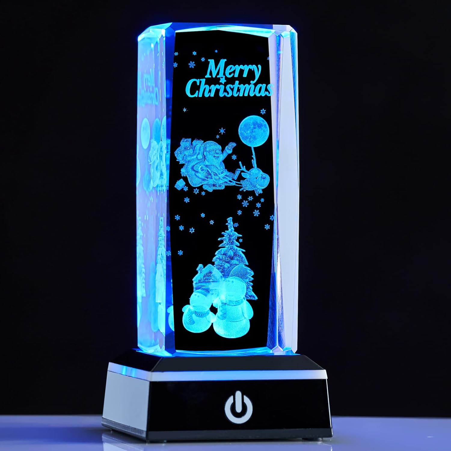 3D Crystal Christmas Gifts for Women with LED Base, Crystal Lamp Christmas Home Room Party Decor Gift for Mom Men(Merry Christmas)