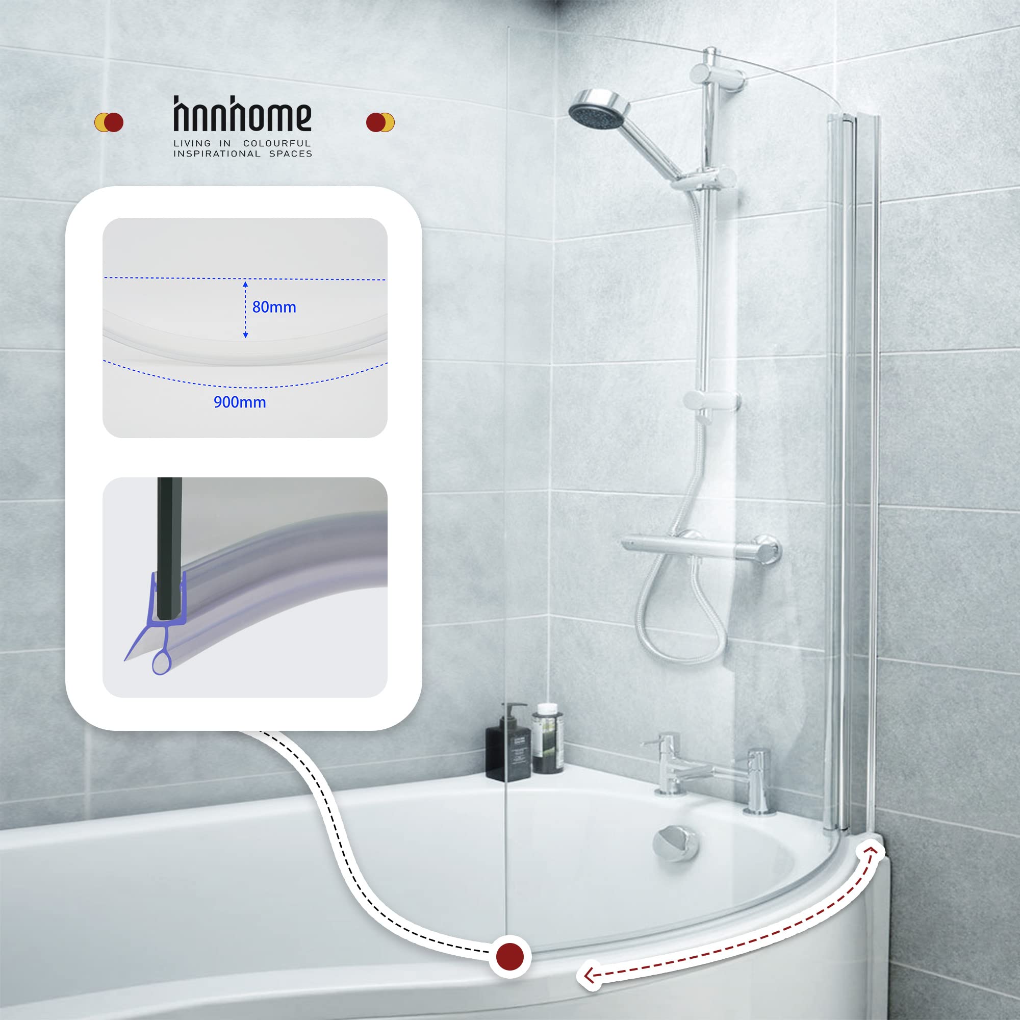 HNNHOME® 870mm PreCurve Rubber Plastic Bath Shower Screen Seal Strip