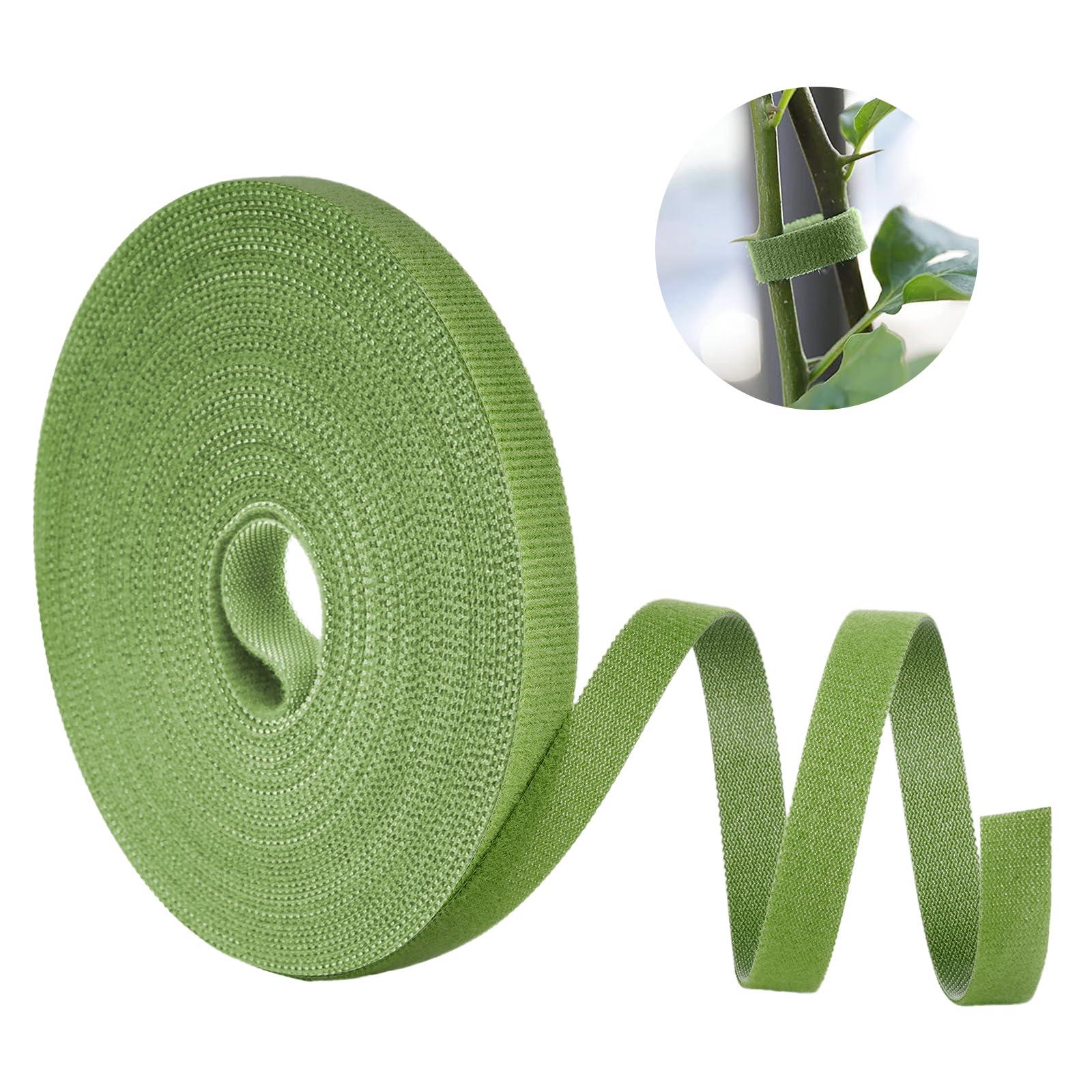 Cinta adhesiva para plantas con velcro, 15 m, color verde, resellable, de doble cara, 10 mm, autoadhesiva, para trepar, multiusos, resistente a la intemperie