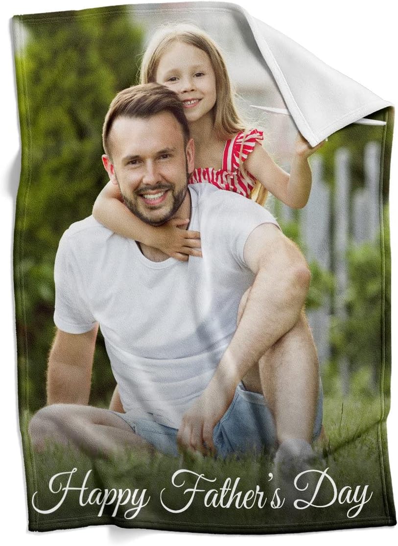 Customized Throw Blankets with Photos and Text, Personalized Dad Gifts for Fathers Day from Daughter Son Wife, Custom Blankets with Picture, Photo Blankets Using My Own Photos, Gifts for Dad Grandpa