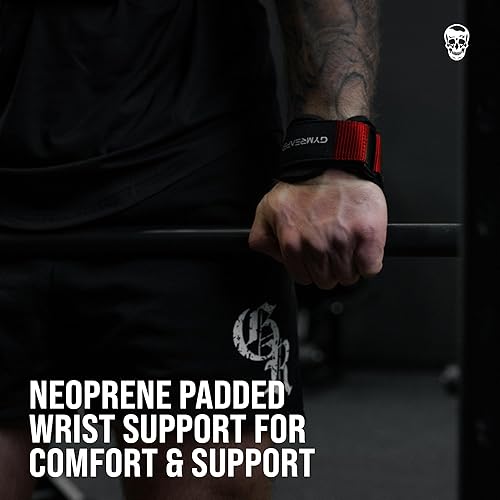 Miniatura 4 de Gymreapers - Agarres para levantamiento de pesas (par) para levantamiento de potencia pesada, peso muerto, remo, tracción, con envoltura de muñeca