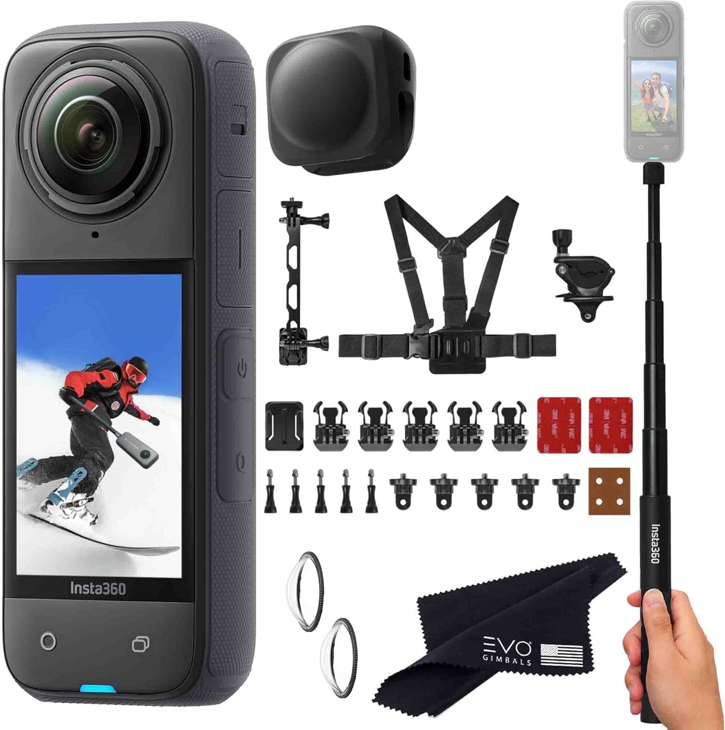 Insta360 X4 Snow Bundle- 8K Waterproof 360 Action Camera with 1/2"" 48MP Sensors, 8K 360 HDR Video, 72MP 360 Photo, |Includes New Snow Bundle, Selfie Stick, Lens Cap, Black