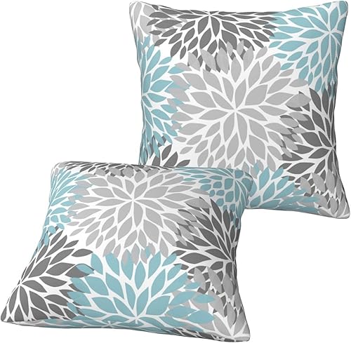 Miniatura 7 de Dahlia Pinnata - Fundas de almohada de 18 x 18 pulgadas, 2 fundas de almohada decorativas de color azul claro, fundas de cojín suaves para sofá,