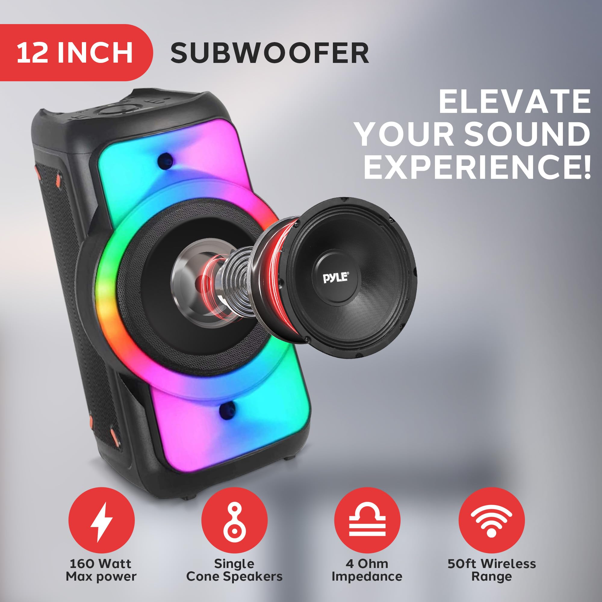 Pyle Audio Large Bluetooth Party Speaker - Big Bluetooth Speaker with True Wireless Stereo System - Enjoy Powerful Bass and Clear Treble - Big Speaker with Carry Bag