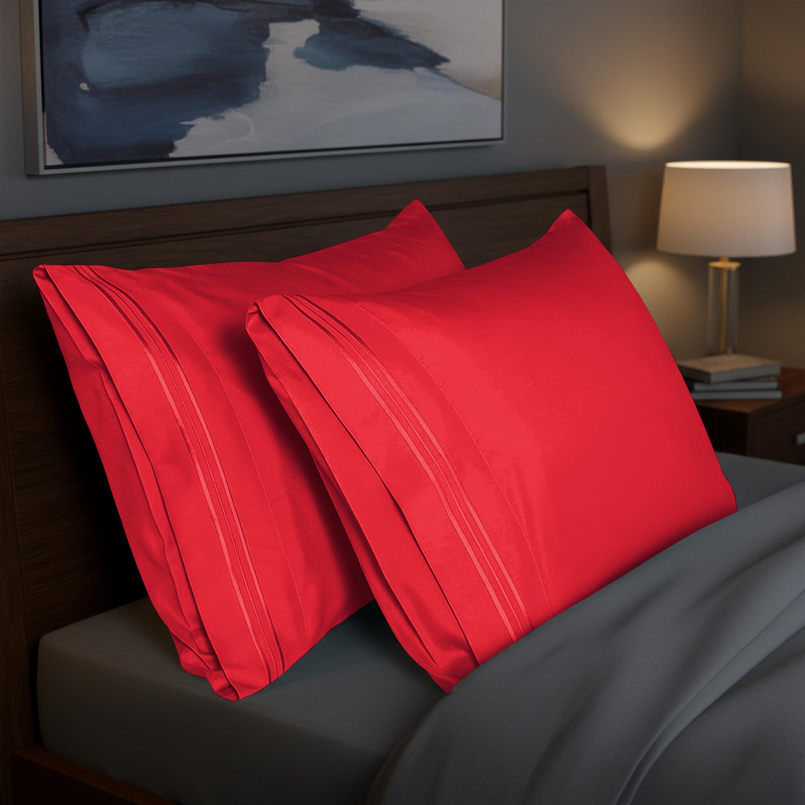 Elegant Comfort Taies d'oreiller en Microfibre infroissables et résistantes à la décoloration, Rouge, très Grand lit