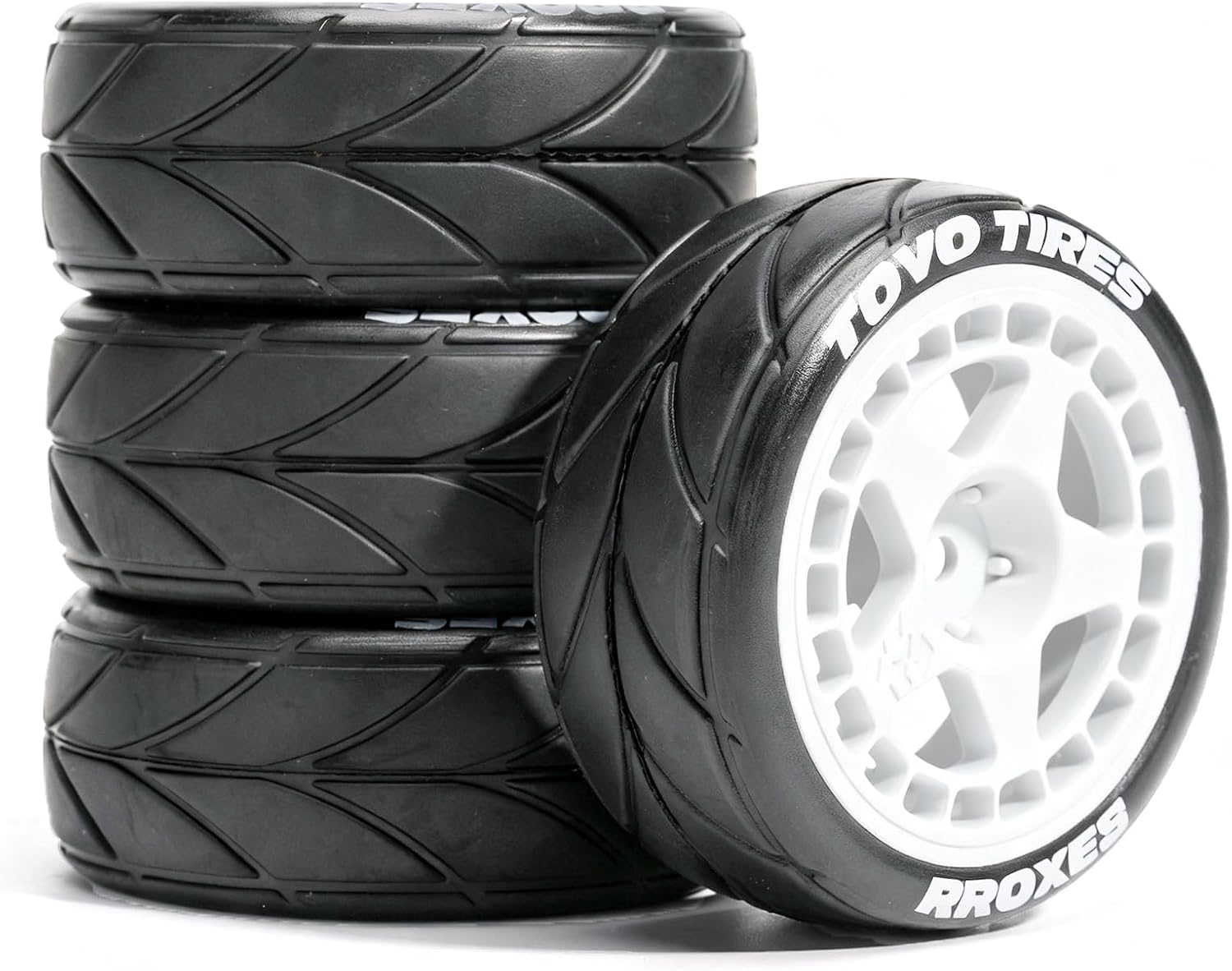 Pre-Glued Wheel & Street Tire Set for 1/10 1/12 RC Car for HSP 94123, Tamiya TT01 / XV01, MJX 10303, Kyosho FW06, 65 x 26 mm Rubber, 12 mm Hex Nylon Wheels 4 pcs, Black