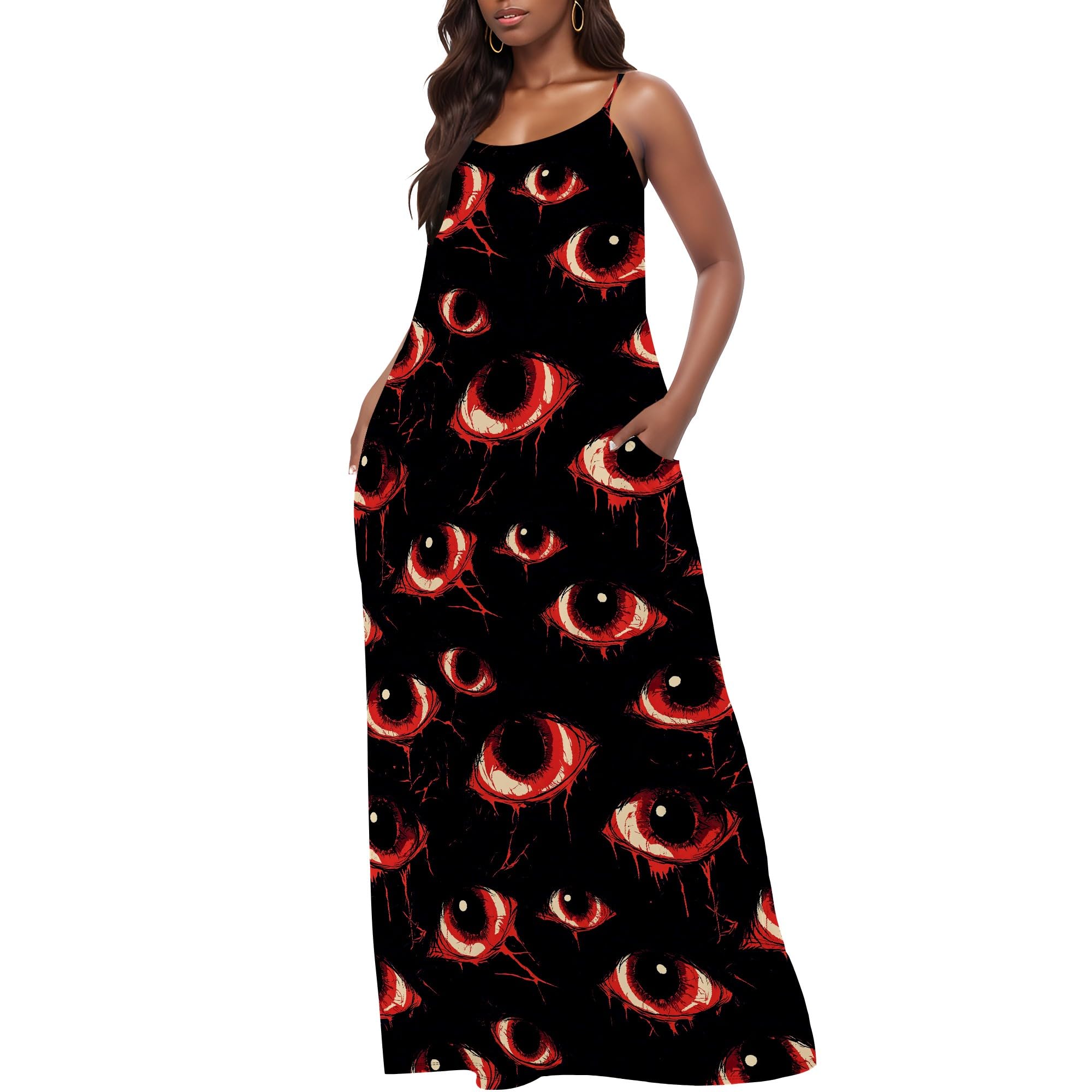 MARSVOVO Summer Dress Sleeveless Fashion Plus Size Spaghetti Strap Sundress with Pockets Plus Size Maxi Dress