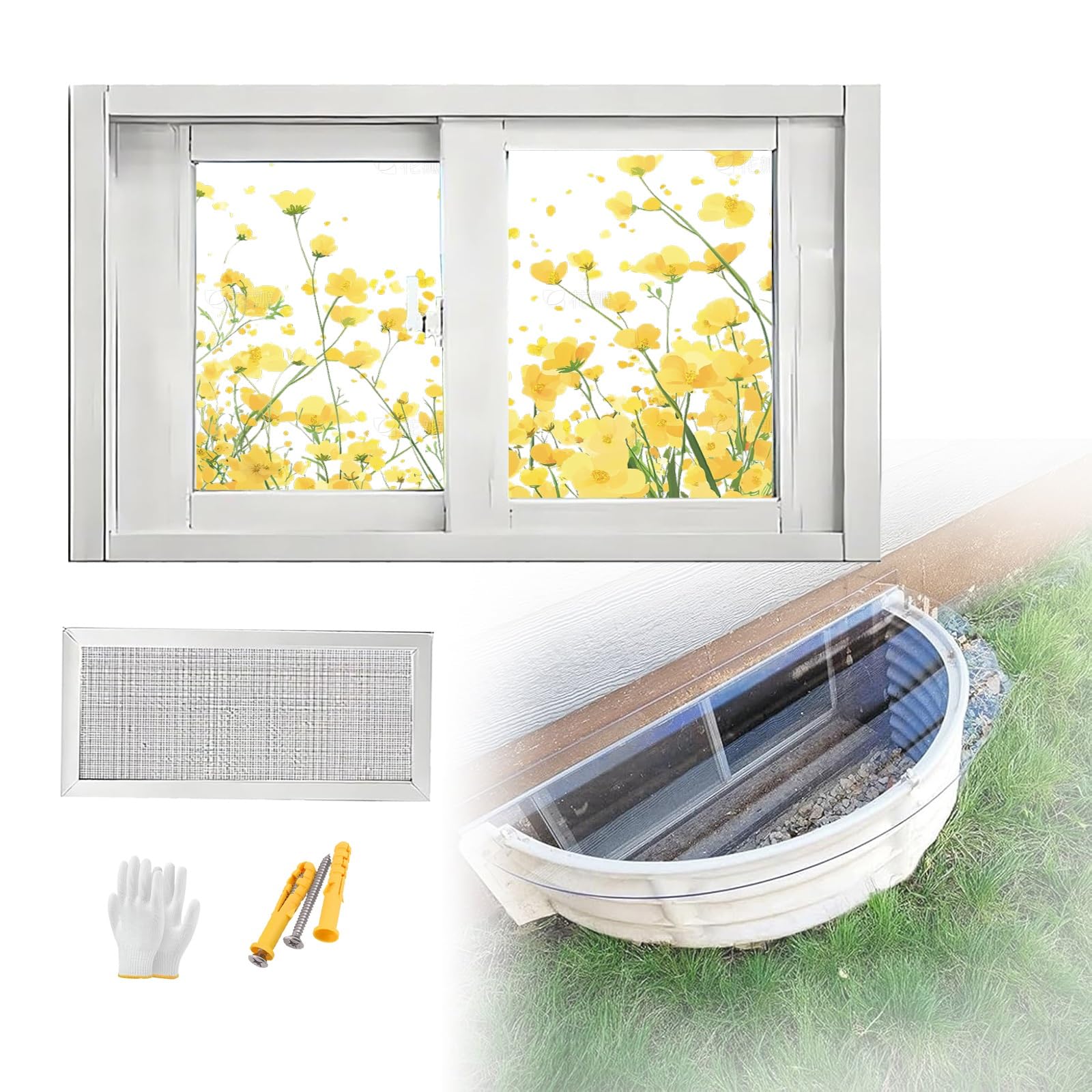 Ventana de ventilación deslizante en aluminio blanco con vidrio templado para sótano y cobertizo