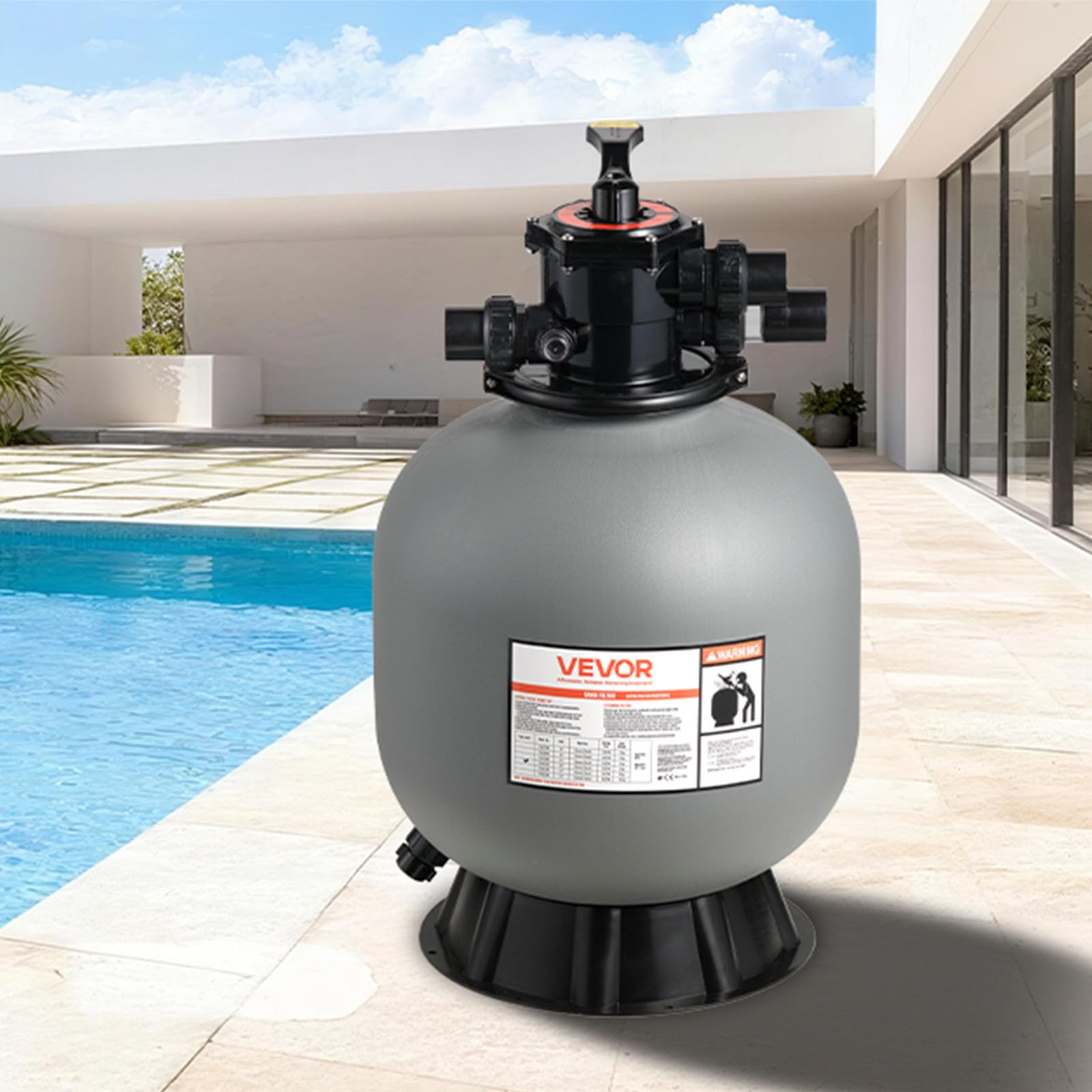 VEVOR Filtro de Arena de 535 mm y 189,3 LPM, para Piscinas Elevadas Enterradas, PE, con Válvula Multipuerto de 7 Vías, Retrolavado, Enjuague, Recirculación, Desagüe, Invierno y Modos Cerrados