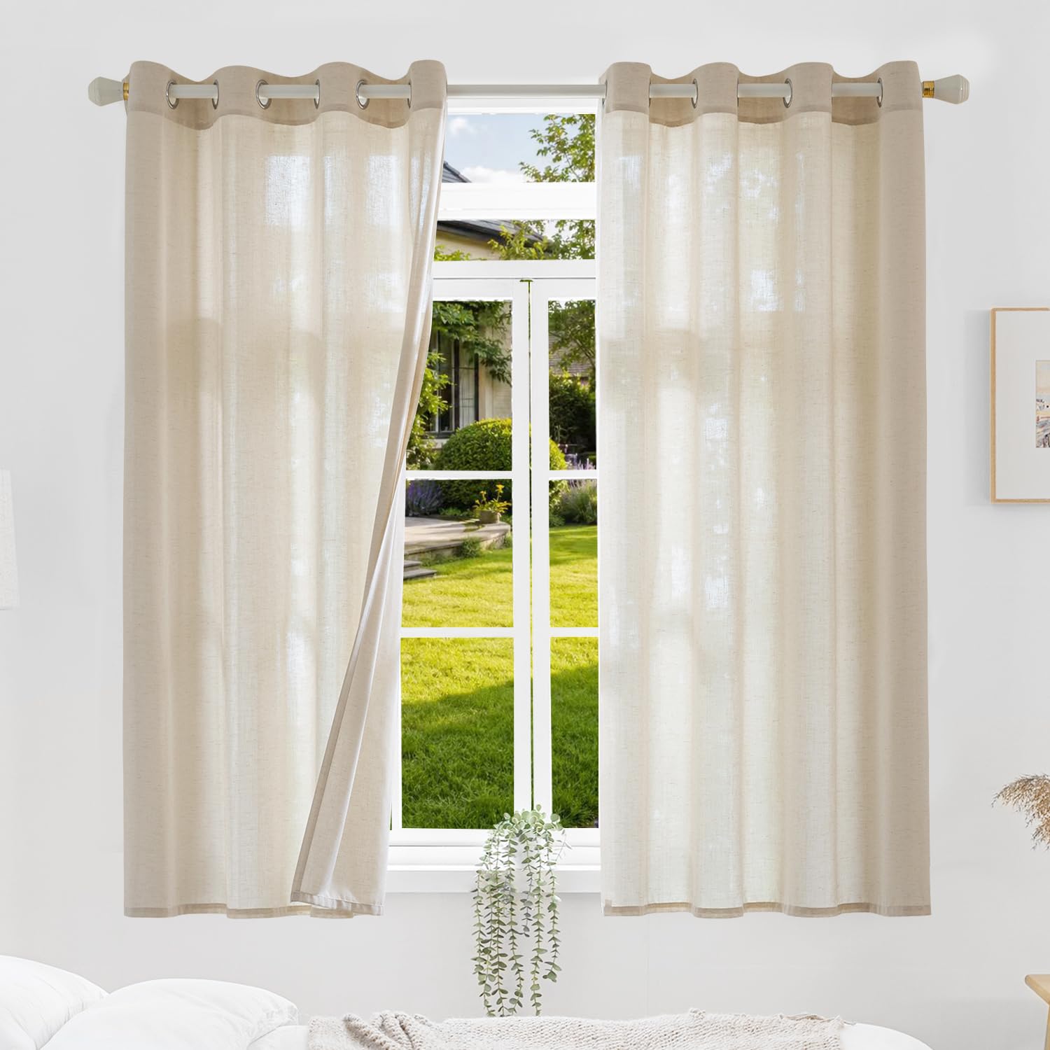 Runyéla Gardinen mit 35% echtem Leinen, mit Ösen Lichtfilternde | Leinen 2er Set H160 x B140 cm, Halbtransparent Vorhänge Leinenoptik Moderner Stil für Wohnzimmer Schlafzimmer Küche