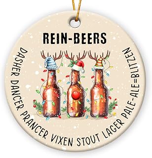 Beer Christmas Ornament 2025 - Funny Beer Gifts for Men Women Friends Neighbors, Xmas Gifts for Beers Lovers, Ceramic Christmas Ornament for Tree Decor - Holiday Keepsake & Xmas Gift Exchange Idea