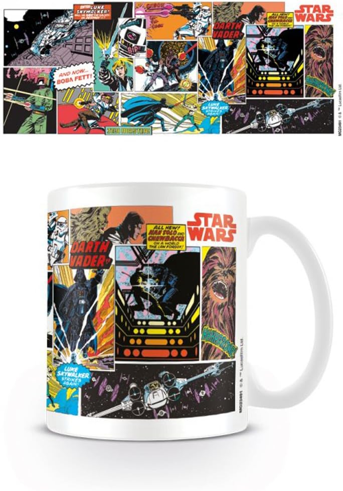 Empireposter – Star Wars – Comic Panels; Size (cm) Approx. ø8,5 9.5 – Licensed Mug, New Description: Star Wars – White Print, Capacity 320 ml Ceramic Mug – Dishwasher and Microwave Safe