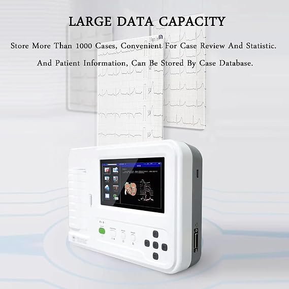 ECG/EKG Machine Portable 12 Leads Monitor 7 inch LCD Touch Screen Digital 6 Channel Electrocardiograph - Ideal for Medical Professionals