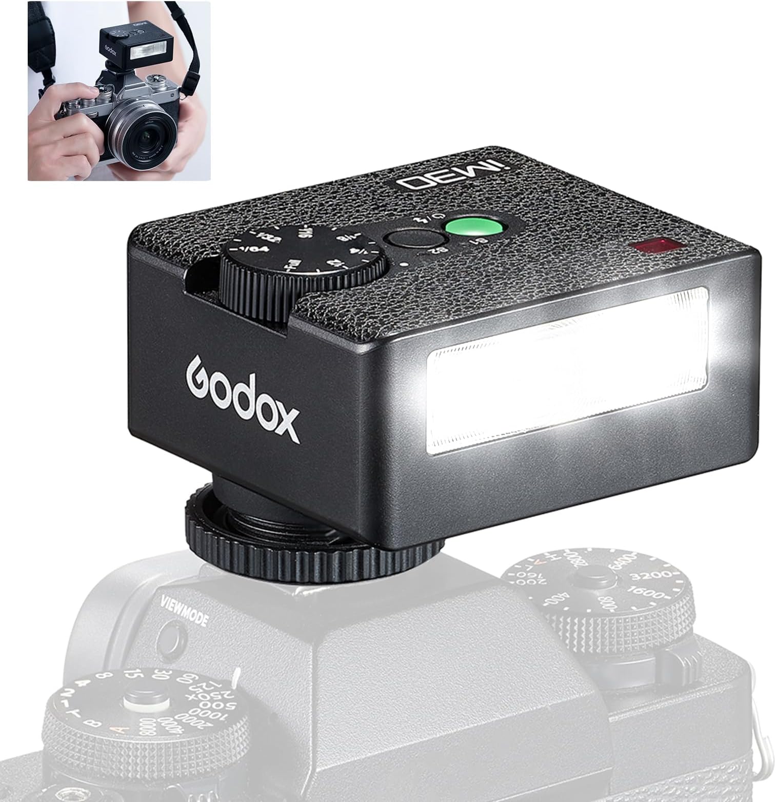 iM30 Godox Flash Camera Flash GN15 with 7 Levels, CCT 6000K±200K,IM 30 Mini Manual Flash for Sony zv1/Sony zve10 /Canon/Ricoh gr3/Fuji f1-230 Full-Power Flashes