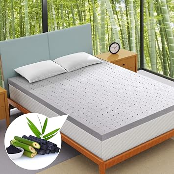 3 Inch Full Size Memory Foam Mattress Topper, Charcoal Infused, Cooling Ventilation, Breathable Bed Topper for Pressure Relief Back Pain, CertiPUR-US Certified
