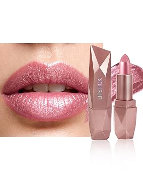 Pink Glitter Lipstick for Women, Metallic Shimmer Long Lasting Lip Gloss | Lightweight Smudge-Proof, Frosted Lip Stick, Diamond Sparkling Lipgloss, Shiny Non-sticky Lip Tint Stain, Christmas Makeup-01