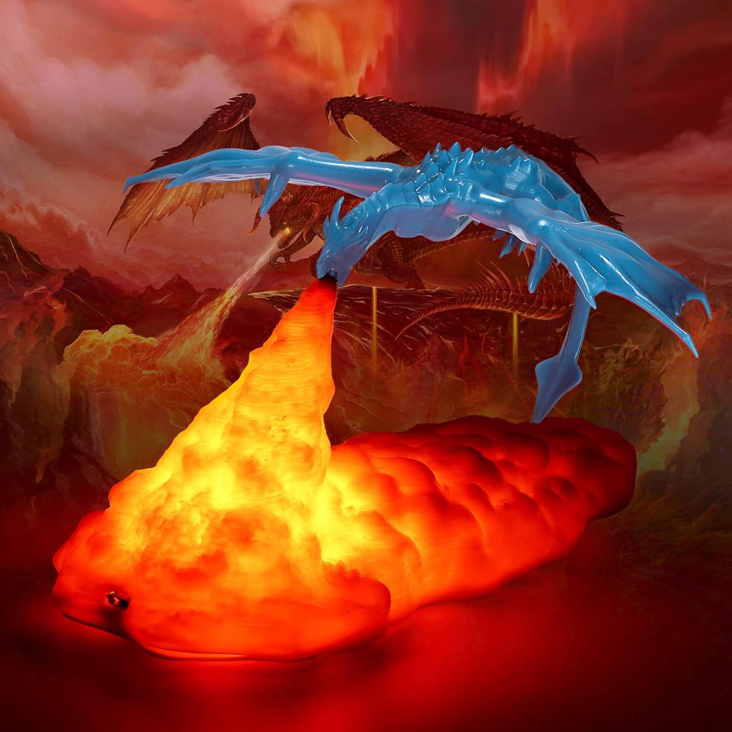 Houkiper Dragon Lamp, 3D Printed Dragon Night Light Dragon Light with USB Rechargeable Dragon Lamps for Adults Gift for Boys and Girls Bedroom Decor (Blue Dragon)