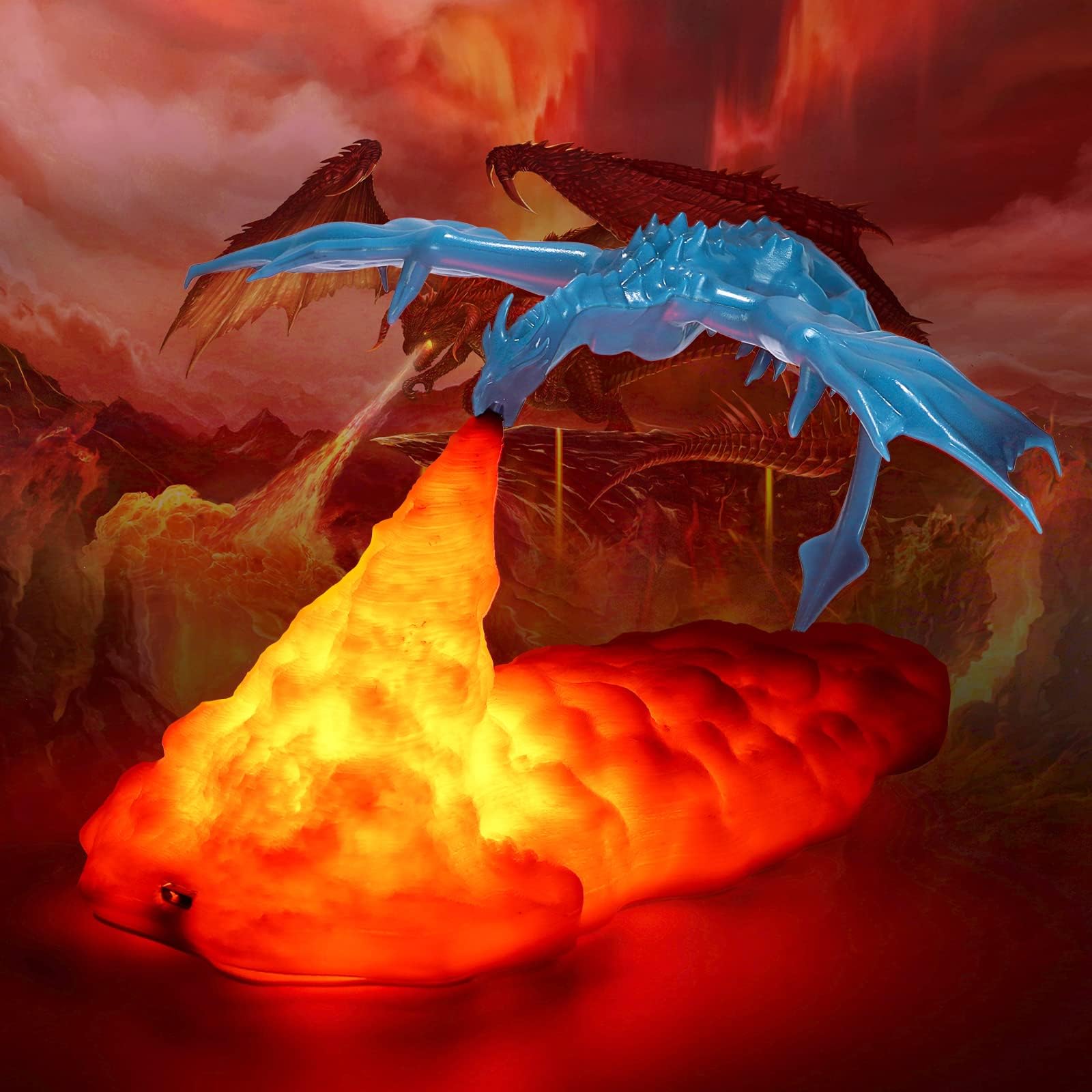 Creative Fire Breathing Dragon Lamps, 3D Printed Dragon Shape Night Light, USB Rechargeable Dungeons and Dragons Gifts for Boys Bedroom Accessories (A)