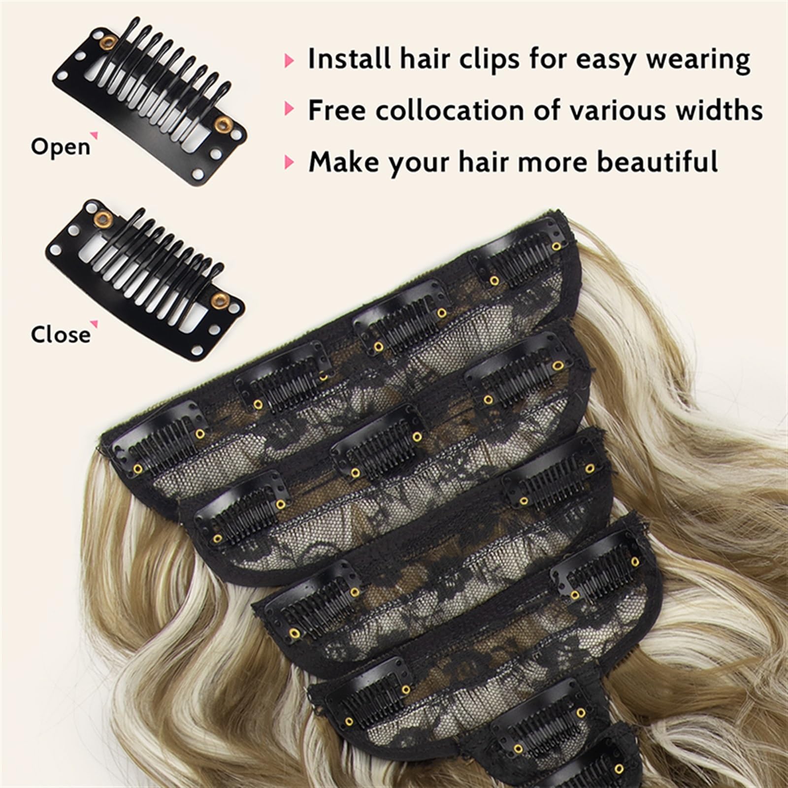 Clip nelle estensioni dei capelli Estensioni dei capelli 6 pezzi/set di fermagli for capelli sintetici in posticci spessi ondulati lunghi Estensioni dei capelli sintetici da 22 pollici Posticci ombre