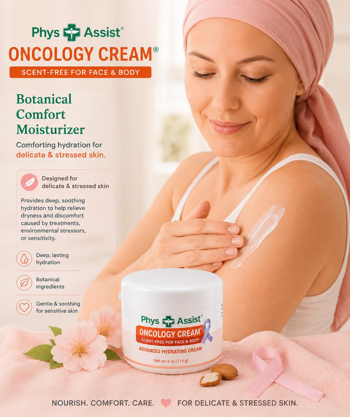 PhysAssist Oncology Recovery Cream - Crema hidratante para la piel, parched, Itchy, Sensitive Skin. Frasco de 4 onzas sin perfume, no irritante, clínicamente probado, dermatólogo, probado por
