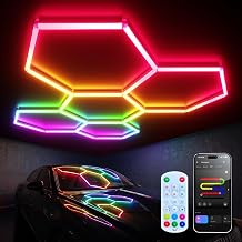RGB Hexagon Garage Lights 5 Hex, Duplex Signal RGB Led Hexagon Lights with Music Sync Mode, Easy Setup RGB Ceiling Lights for Garage, Gym, Gaming Room, Studio, Party, Bar