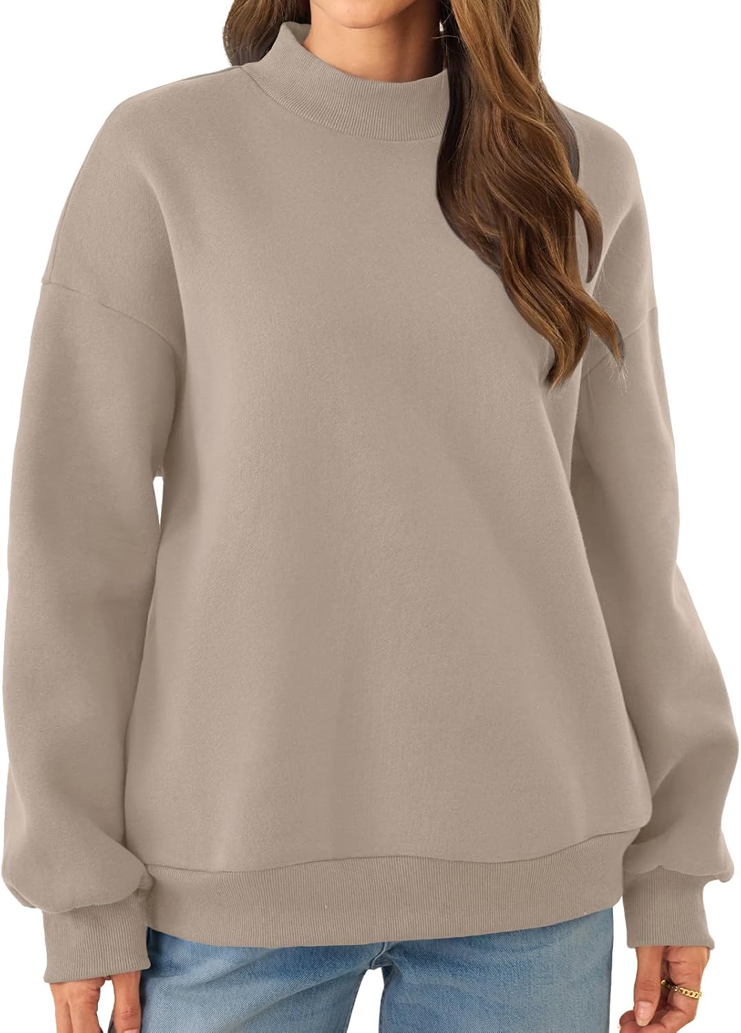 GKBK Womens Cotton Fleece Sweatshirts Oversized Turtleneck Pockets Tops