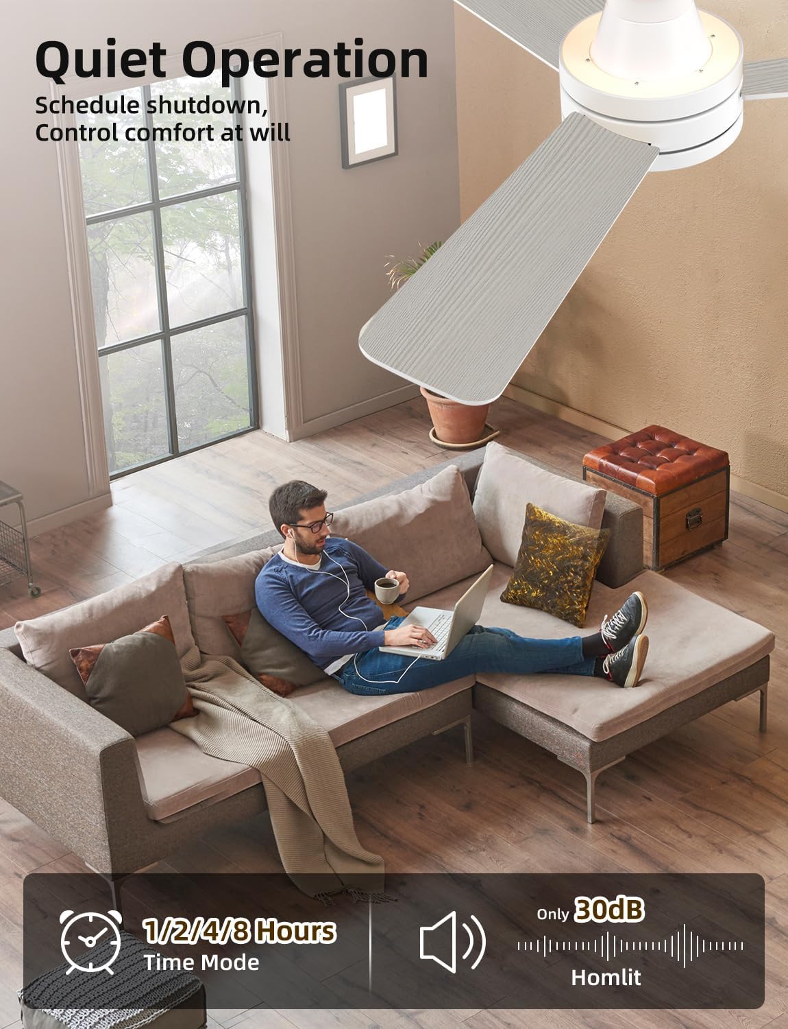 42 inch RGB Ceiling Fan with Light, Smart App & Remote Control Low Profile Flush Mount, Music Sync Lighting, 6-Speed Quiet Reversible DC Motor, 4CCT Dimmable for Home Office Party