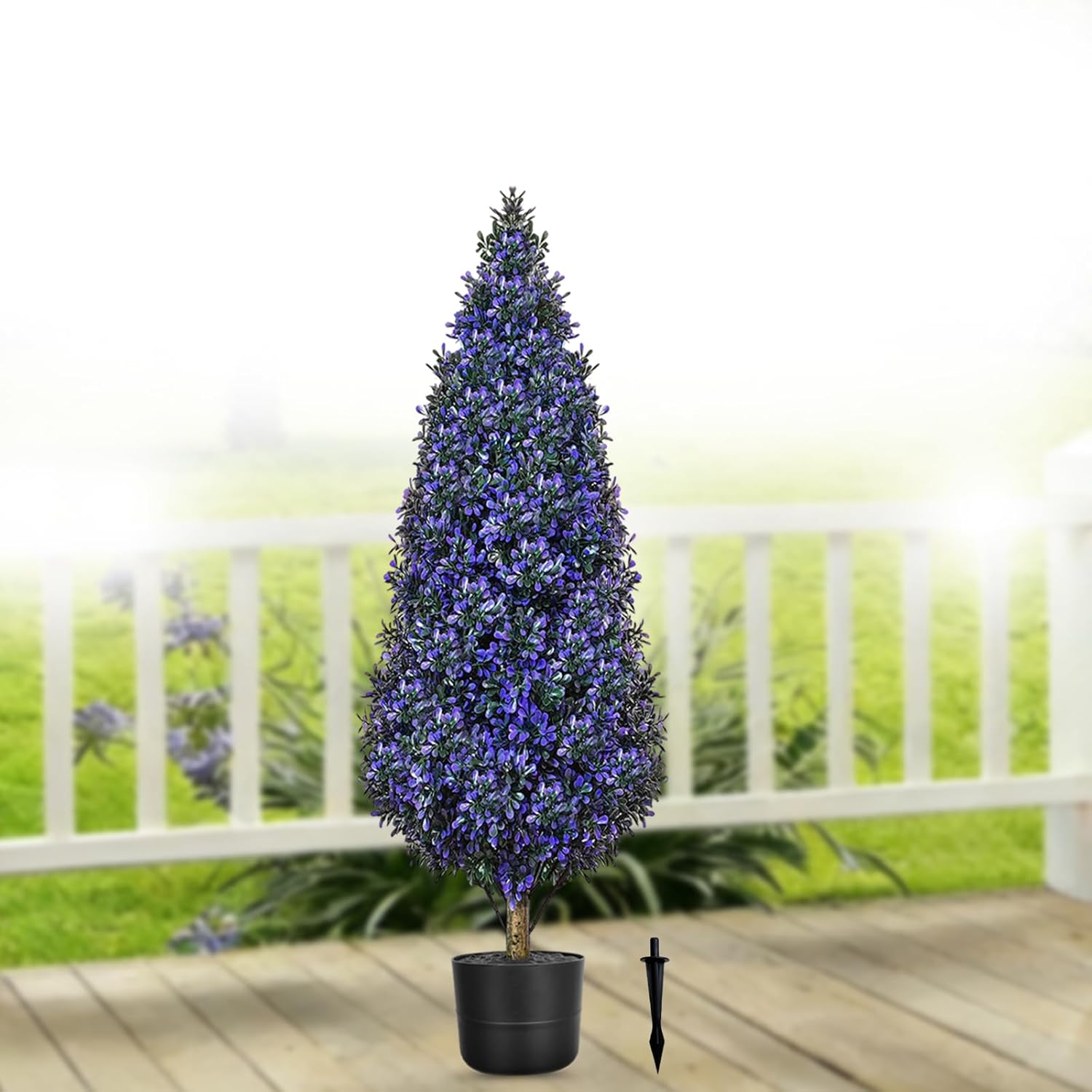 3.3FT Tall Artificial Topiary Tree Outdoor Indoor Lavender Purple Faux Potted Plants Spring Centerpiece Boxwood Tree UV Resistant,Balcony Fake Shrubs Plant with Pot,Stake for Spring Porch Decor
