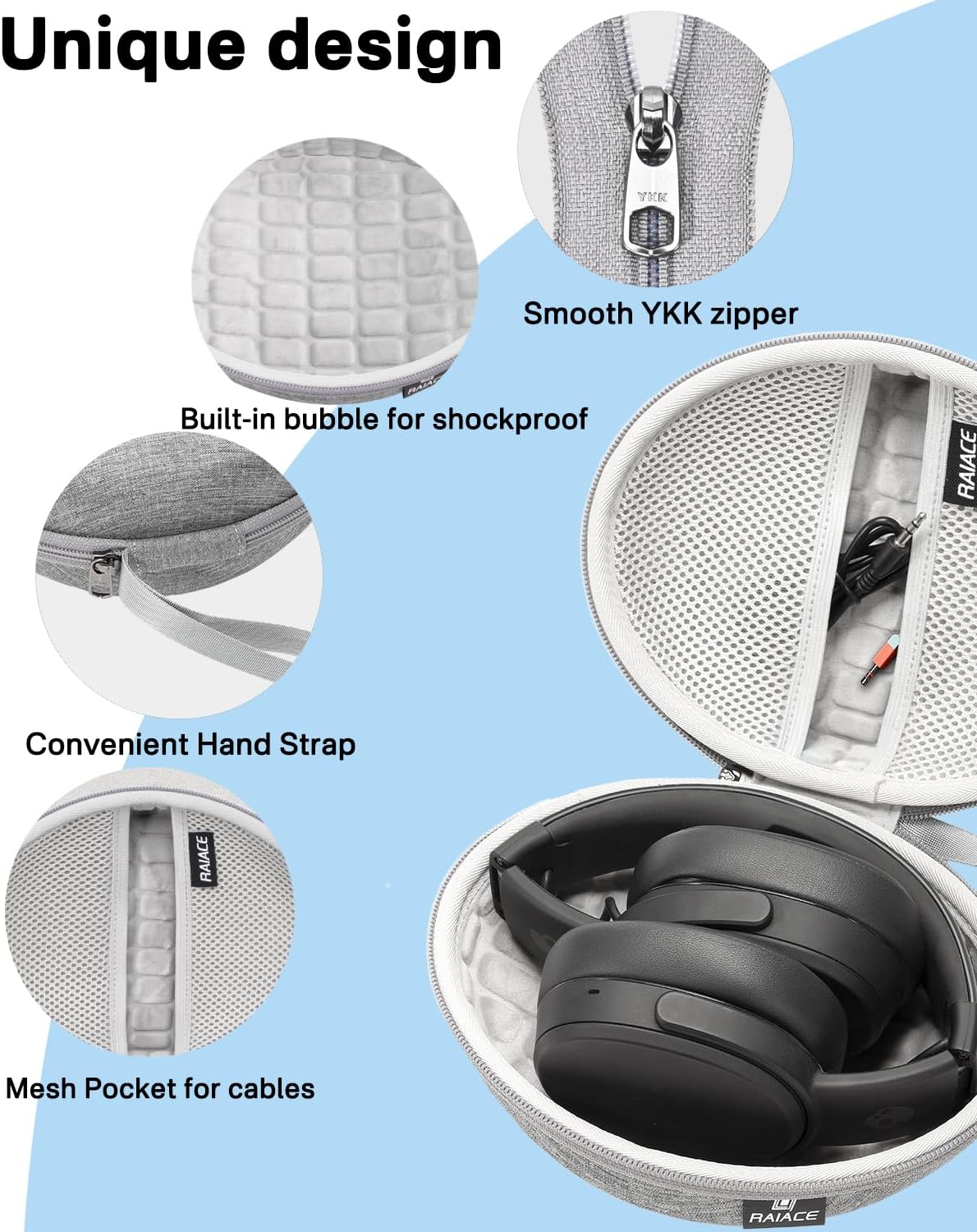 Hard Travel Carrying Case Compatible with Skullcandy Crusher Over-Ear Headphones. (Case Only, Not Include The Device)-Gray(Gray Lining) - Image 4