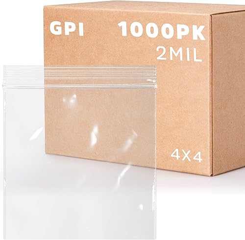Bolsas de plástico transparente con cremallera  Caja GPI a granel de 1000 bolsas de polietileno resistentes y duraderas de 4 x 4 pulgadas de grosor